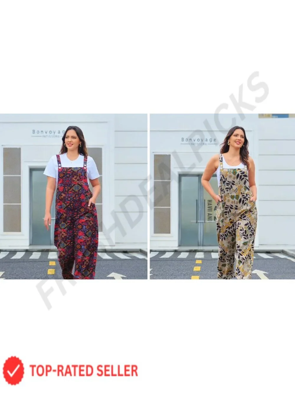 Women's Cotton Overalls Loose Fit Bib Jumpsuit with Pockets